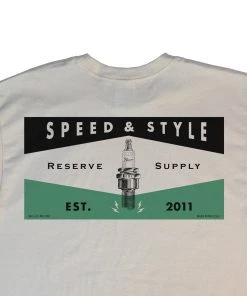 RESERVE SUPPLY COMPANY SPARK PLUG TEE - OFF WHITE & GREEN