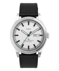 TIMEX WATERBURY TRADITIONAL AUTOMATIC 39MM LEATHER STRAP - STAINLESS-STEEL/BLACK/SILVER-TONE