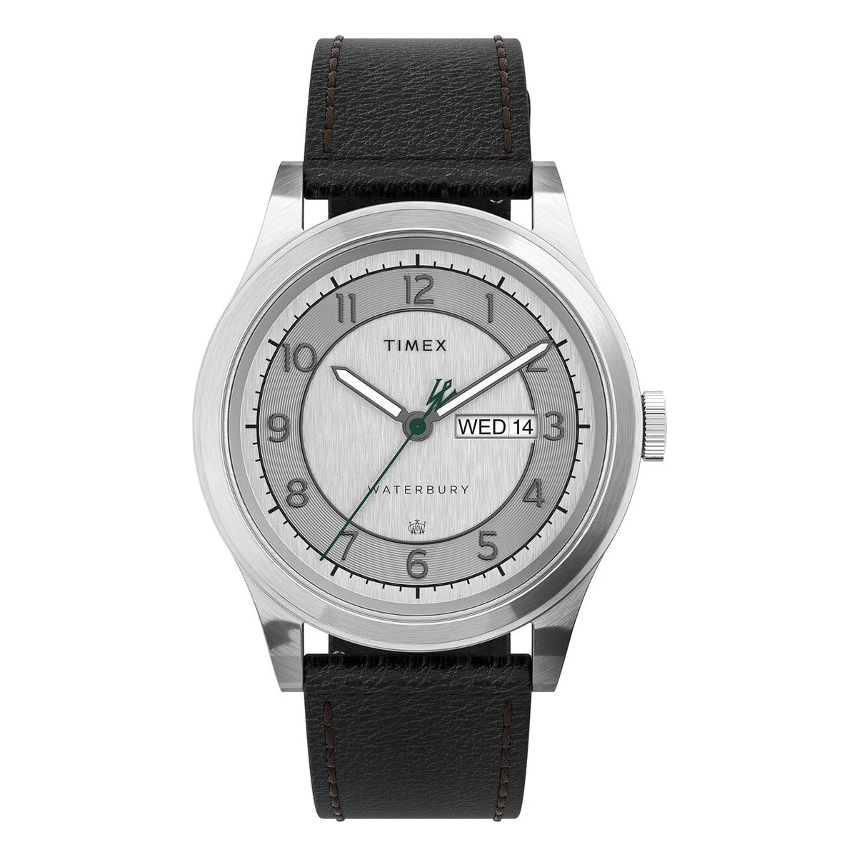 TIMEX WATERBURY TRADITIONAL DAY-DATE 39MM LEATHER STRAP - STAINLESS-STEEL/BLACK/SILVER-TONE 3 TIMEX WATERBURY TRADITIONAL DAY-DATE 39MM LEATHER STRAP - STAINLESS-STEEL/BLACK/SILVER-TONE