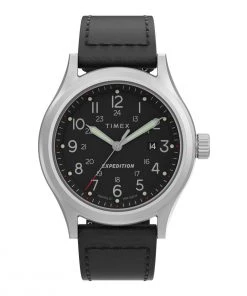 TIMEX EXPEDITION 41MM LEATHER STRAP WATCH - BLACK / STAINLESS / BLACK Watches
