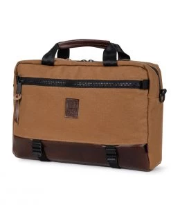 TOPO DESIGNS COMMUTER BRIEFCASE HERITAGE CANVAS - DUCK BROWN CANVAS DARK BROWN LEATHER