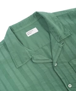 UNIVERSAL WORKS CAMP SHIRT - GREEN FLAG SELF STRIPE