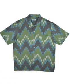 UNIVERSAL WORKS S/S ROAD SHIRT - GREEN ZIGZAG HANDLOOM IKAT Clothing