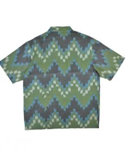 UNIVERSAL WORKS S/S ROAD SHIRT - GREEN ZIGZAG HANDLOOM IKAT Clothing
