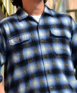 UNIVERSAL WORKS UTILITY L/S SHIRT - BLUE CHECK Clothing